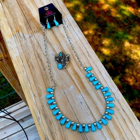 Paparazzi 3 Piece Jewelry Boho Aztec Set Teal - Picture 1 of 7